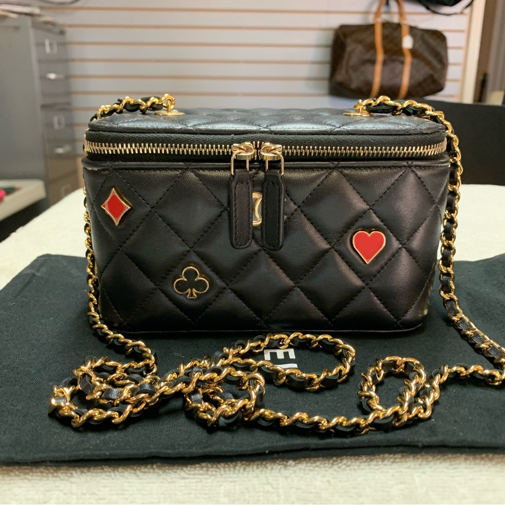 CHANEL Black Quilted Lambskin Coco Casino Small Vanity Case Bag